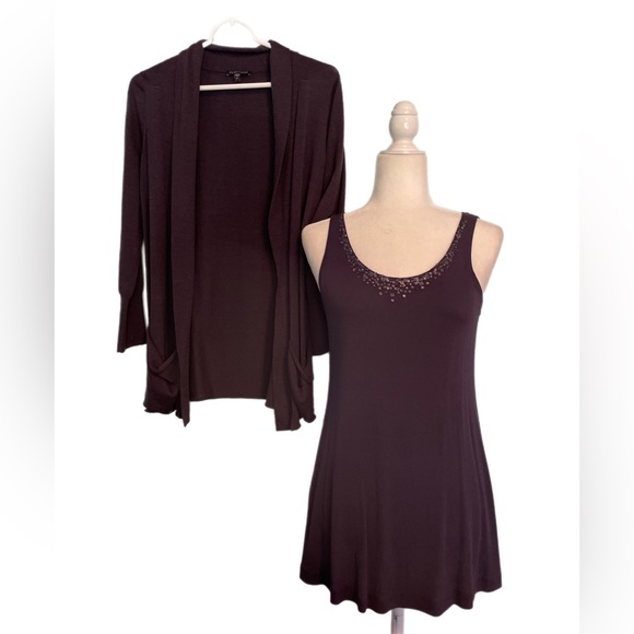 Eileen Fisher system twinset plum purple beaded cami with cardigan set XS - Picture 14 of 14